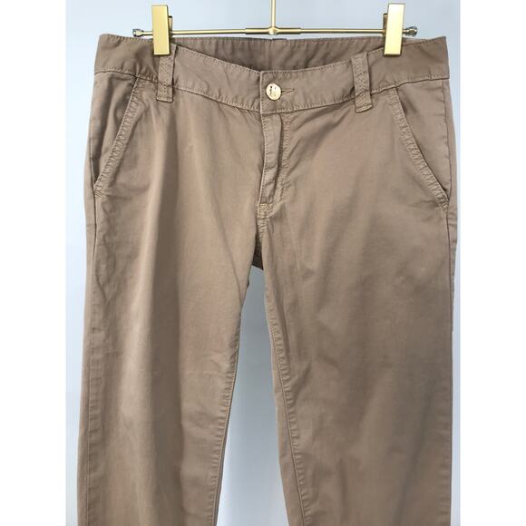 Tory Burch Khaki Frayed Hem Cropped Chino Pants Size 27 Stretch - Picture 2 of 10